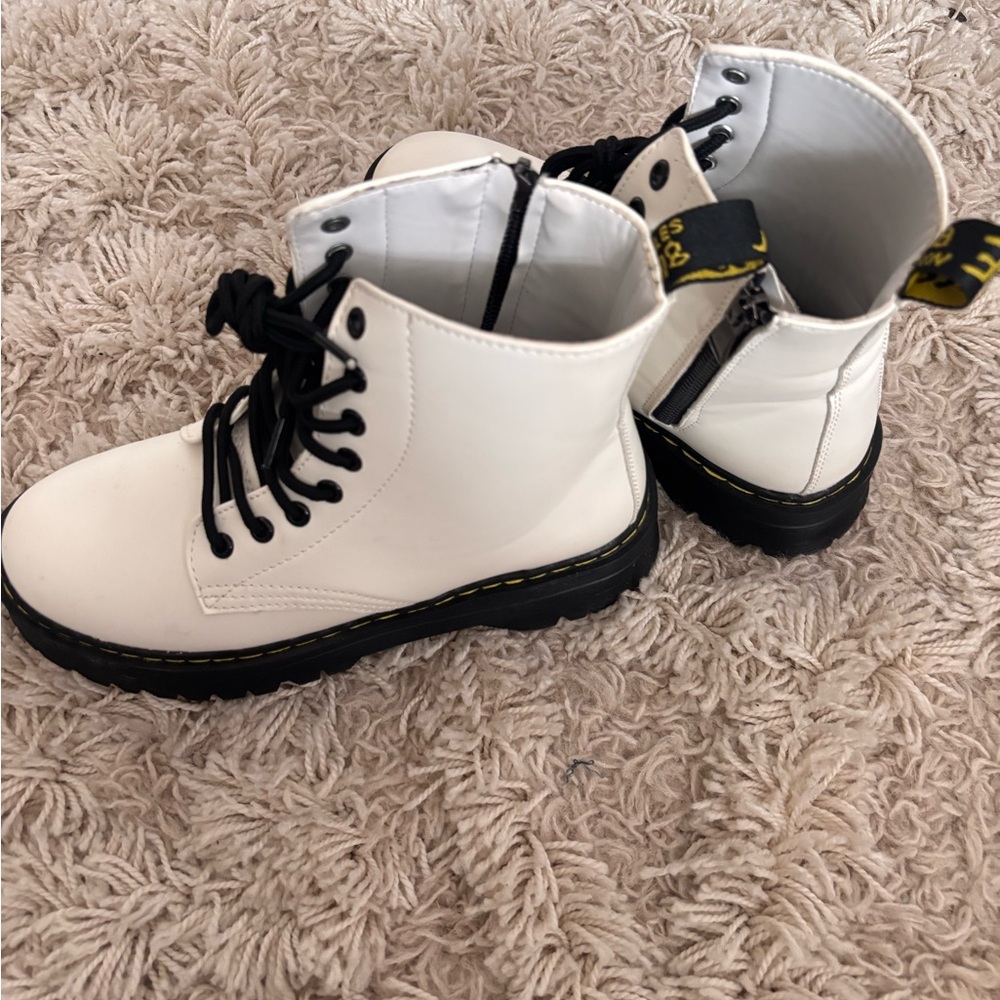 White Lace-Up Ankle Boots